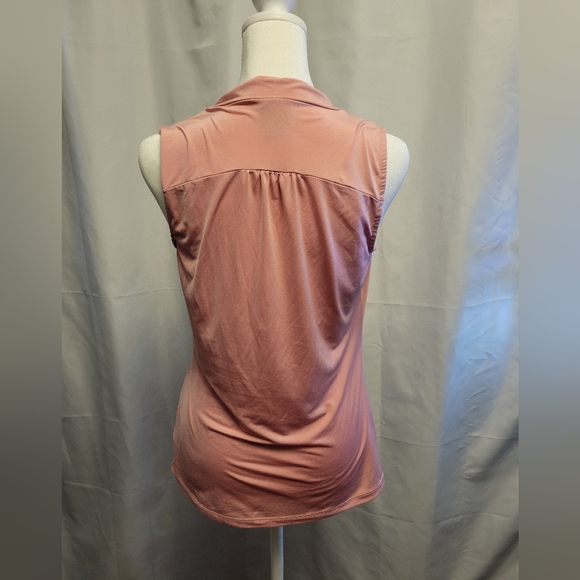 Worthington Womens Sleeveless Blouse Size Small Stretch Pink Drape Cowl Neck - Picture 2 of 8